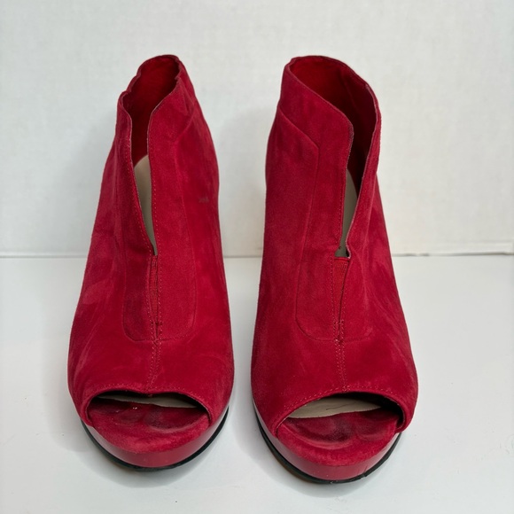 Nine West Red Suede Peep-Toe Booties, Pendanto Stiletto Platform Women’s Size 10 - Picture 7 of 16